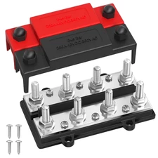 250A Dual Row Bus Bar 12V Power Distribution Block 8 X 3/8" Terminal Stud, 6 X #
