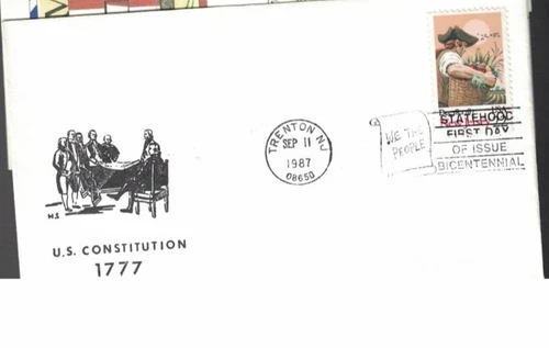 NEW JERSEY RATIFIES U.S. CONSTITUTION 1787-1987 H. S. cachet FDC UNADDRESSED