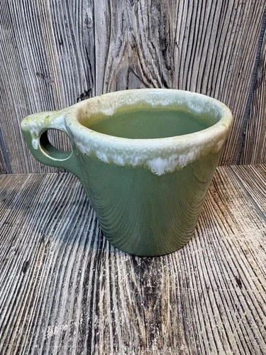 Hull Pottery Avocado Green Drip Glaze O Handle Coffee Cup USA
