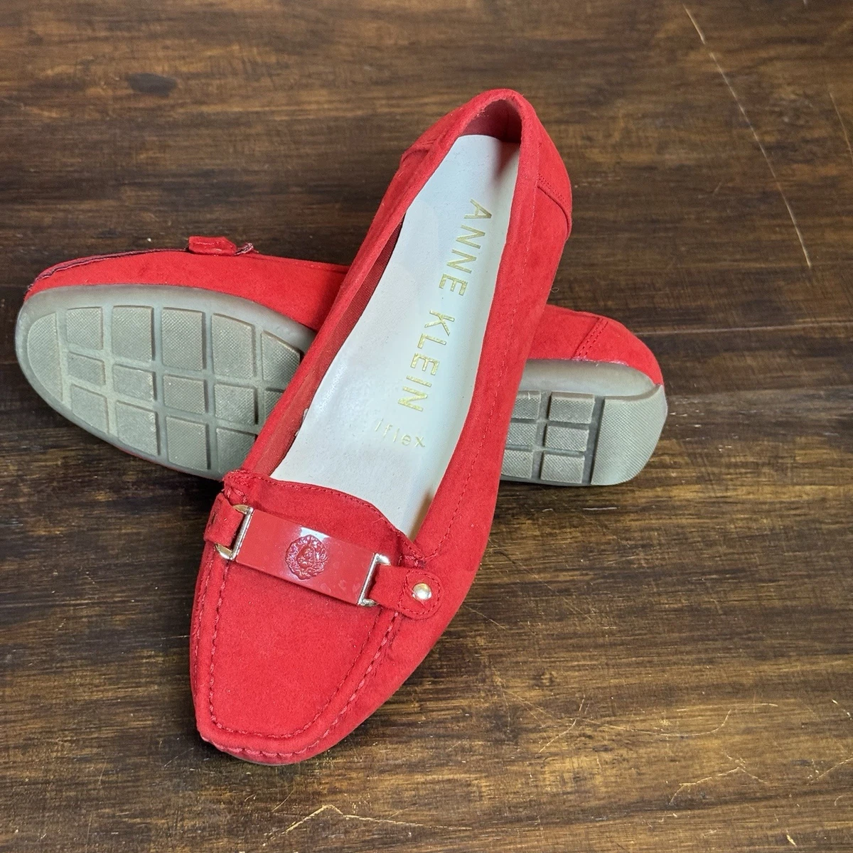Anne Klein Red Rhinestone Slip-On Loafers Anne Klein Red Loafers for Women | Mercari main image 4