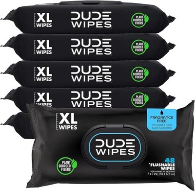 DUDE Wipes Unscented Flushable Wipes Extra Large Adult Wet Wipes for Sensitive