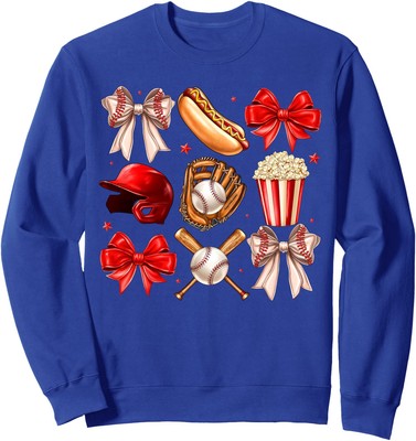 Baseball Coquette Bow Red Cheer Mom Game Day Unisex Crewneck Sweatshirt