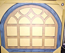 Wall Decor Arched Window Pane Blue w Light Brown Wood Look 24 in X 20 in