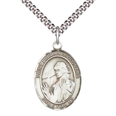Pewter Saint Finnian of Clonard Medal Pendant 24'' Lobster Claw Chain Necklace