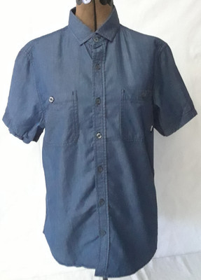 DKNY Size Small Button Up Collared Solid Charcoal 2-Pocket Shirt Unisex