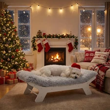 Elevated Dog Bed Wooden Frame and Mattress with Removable Washable Cover, Orthop