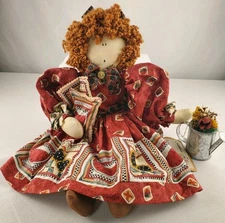 Handmade Primitive Cloth Rag Doll 18" Watermelon Dress Sunflower Bloomers Seeds