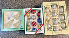 Holly 12 Pack, Krebs 3 Bells, Pyramid- 10 Glass Christmas Ornaments Made In USA