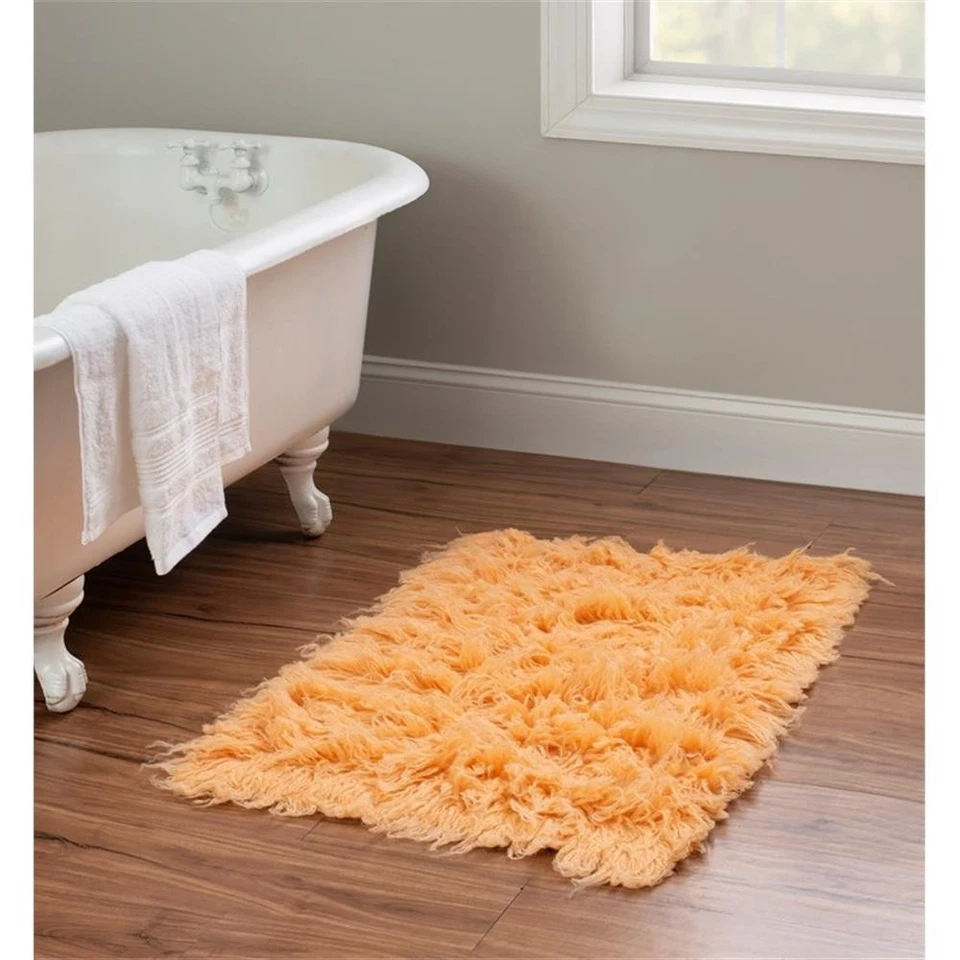 Linon New Flokati Hand Woven Wool 2'x3' Rug in Sherbet Orange - Image 4 of 4