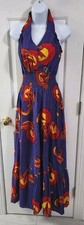 Sz S-M Halter Maxi Dress Veritable Afro Wax Block Print Purple-Red African