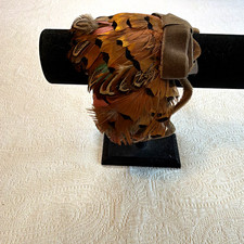 Women  s Brown Multicolor Feather Headband Suede Bow Animal Print One Size