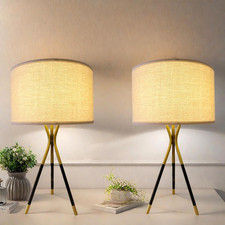 Set of 2 Modern 20.8" Beige Linen Table Lamps with Bulbs for Home  Office