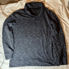 Marc Anthony Men's Blue Henley Long Sleeve Button Collared Shirt Large