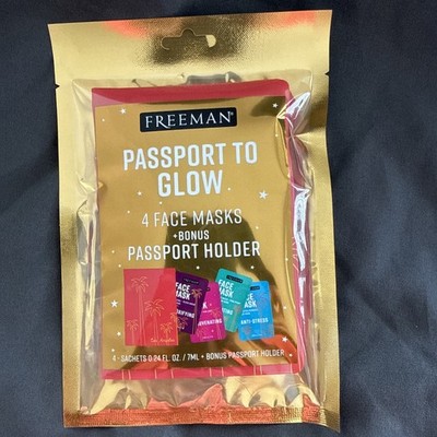 Freeman Passport To Glow Face Mask Set 4 Pack w Bonus Holder Travel Skincare New