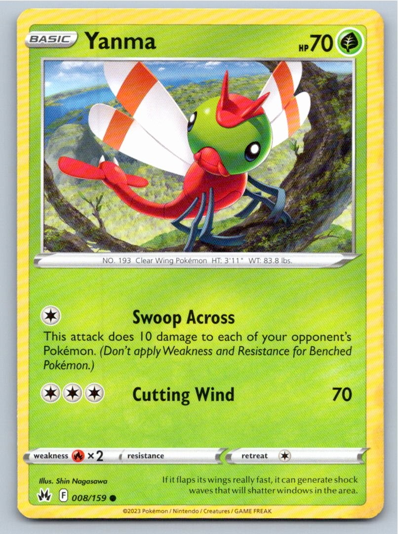 2023 POKEMON YANMA CROWN ZENITH 008/159 C NM A93620 FREE S&H