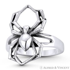 Black Widow Spider Arachnid Charm .925 Sterling Silver Right-Hand Statement Ring