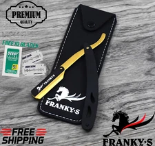 Stainless Steel Handle Straight Edge Barber Razor Folding Shaving Knife&10 Blade