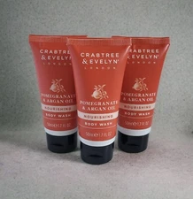 Crabtree & Evelyn POMEGRANATE & ARGAN OIL Body Wash Travel Sz 1.7 oz LOT OF 3