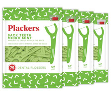 Plackers Back Teeth Micro Mint Dental Flossers Mint Flavor 75Ct Pack of 4