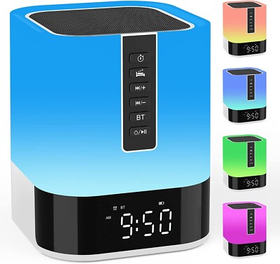 Night Light Bluetooth Speaker Alarm Clock Touch Sensor Bedside Lamp  Dimmable