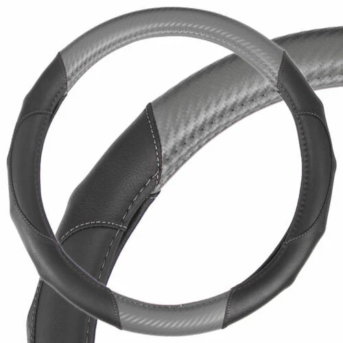 Fundas de asiento de coche delanteras/traseras + cubierta de volante de cuero de microfibra gris Foto 3 de 4