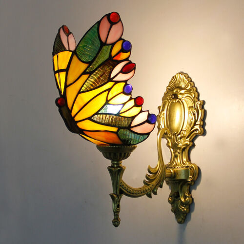 Lampada da parete vintage tiffany paralume farfalla 13,4""W 12""H 8 disegni retrò disponibile - Foto 1 di 33