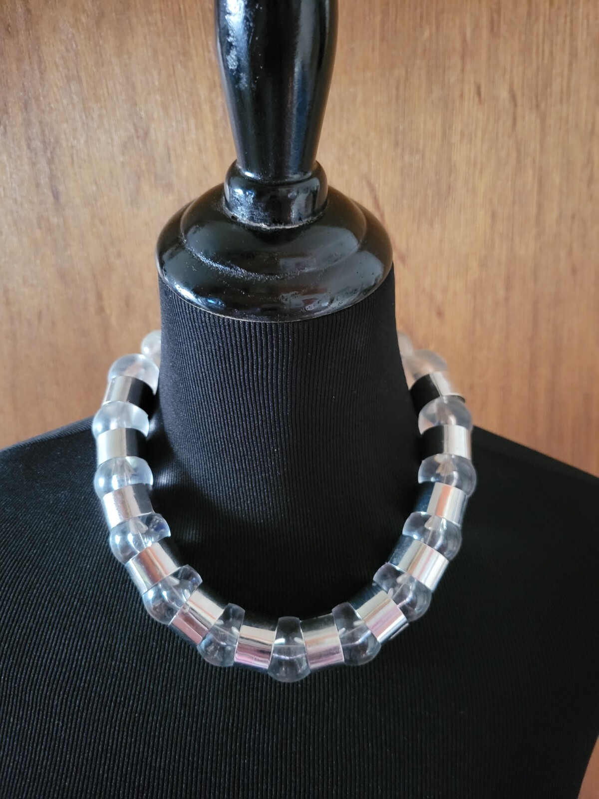 Vintage Clear and Silver Beaded Statement Choker … - image 1