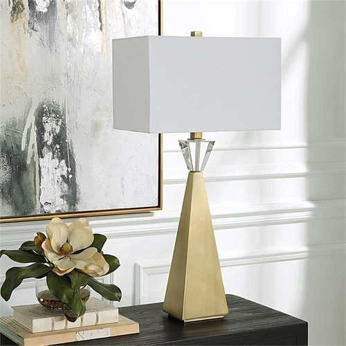 Uttermost Arete Contemporary Iron Metal and Fabric Table Lamp in Brass/White - Picture 7 of 7