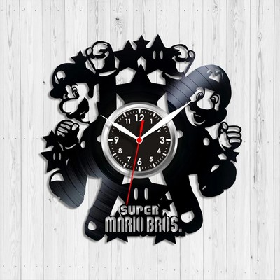 Super Mario Vinyl Wall Clock Vinyl Schallplatte Wanduhr Record Decor Wand Retro