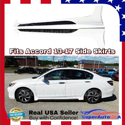 Fits 2013-2017 Honda Accord Printed Glossy Black & White Side Skirts Body Kits