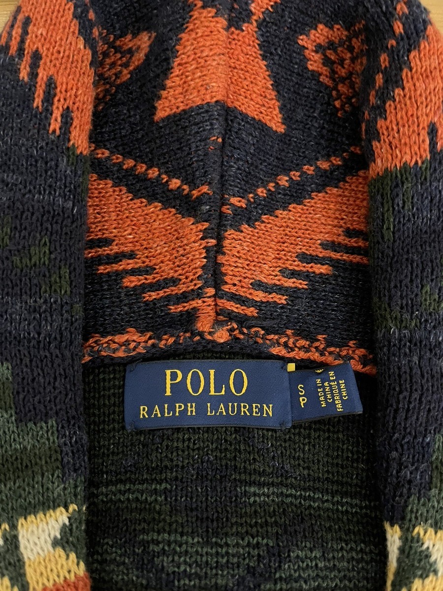 Ralph Lauren RRL ショールカラーニット　madeinUSA $298 Polo Ralph Lauren Small Green Orange Sweater Polo RRL