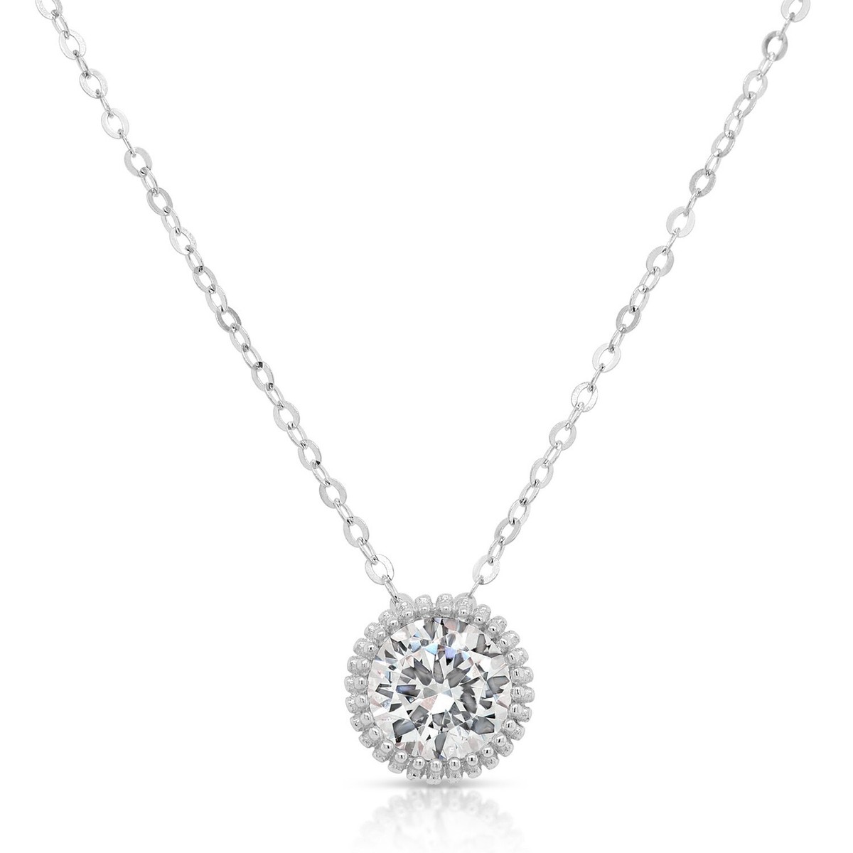 14K Real Solid White Gold Carat Solitaire Round Brilliant CZ Pendant  Necklace