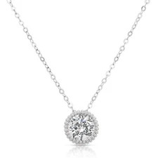 14K Real Solid White Gold 1 Carat Solitaire Round Brilliant CZ Pendant Necklace