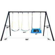 600lbs Heavy Duty Swing Set with 3 Swings Metal A Frame Kids Backyard Swing Set