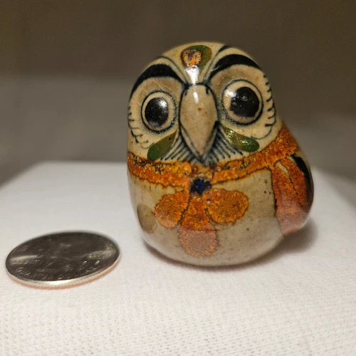 Vintage Jorge Wilmot Tonala Owl Figurine Mexican Folk Art Pottery Signed "W" 2”H
