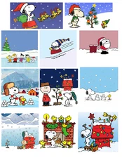 Set of 11 Christmas Snoopy Peanuts Winter Collage Craft Cotton FABRIC Panels