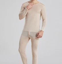 Men 100% Mulberry Silk Thermal Underwear Pajama Set Long Johns Base Layer Sets
