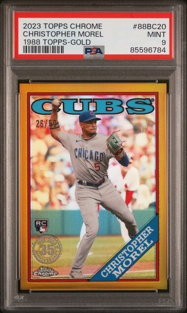2023 Topps Chrome CHRISTOPHER MOREL Rookie 1988 Topps Gold /50 PSA 9 *POP 4*