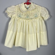 Vintage Hand Smocked Cherubs Baby Dress Flower Embroidered Lacy 12 months