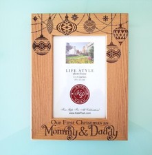Picture Frame -Our First Christmas as Mommy Daddy Engraved Natural Wood Frame.