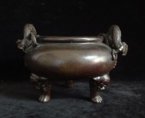 Chinese Antique Bronze Incense Burner Dragons Handles Censer  "XuanDe" Mark - Picture 1 of 11
