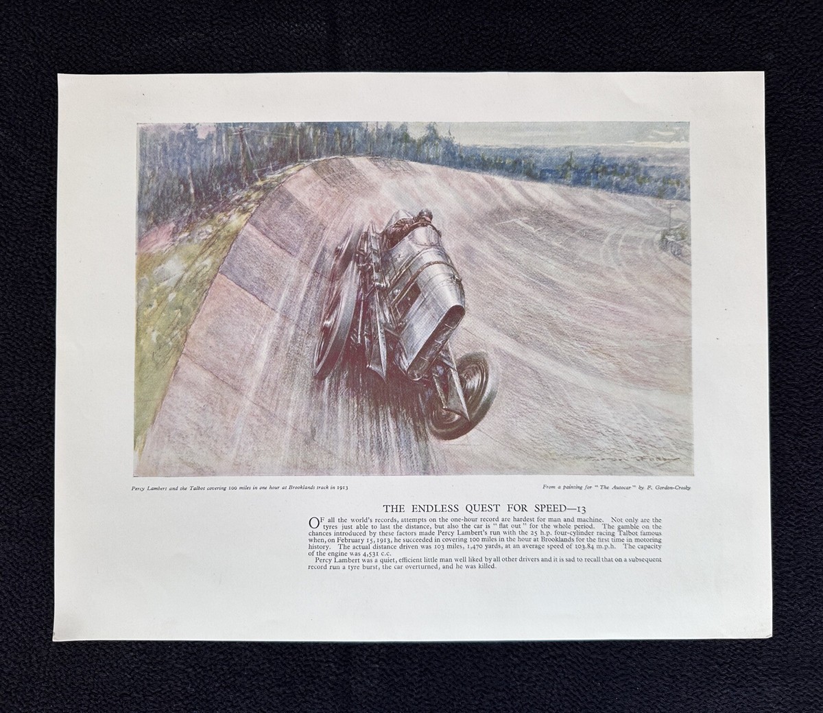 1913 Brooklands Talbot 1 Hour Speed Record Gordon CROSBY Art Print