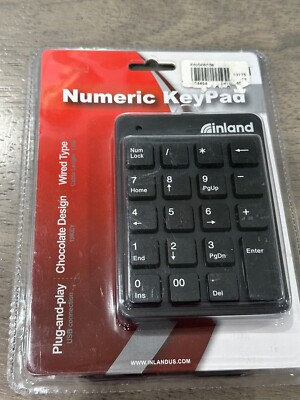 INLAND Numeric Keypad PAUK10U 2 USB ports for PC 19 Full Size Keys Plug And Play