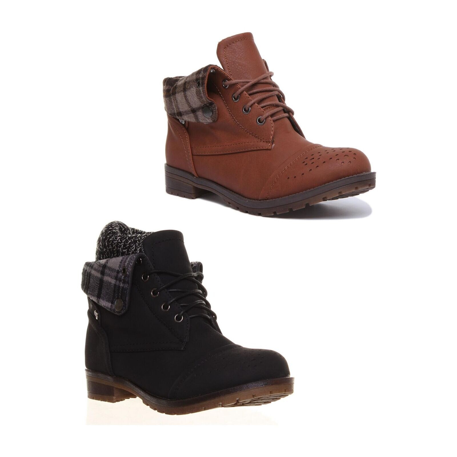 Mujer Cuero Calado con Cordones Detalles Botines en Negro O Camel Talla UK 2- 8