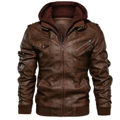 Men's Leather Jacket with Hoodie | Stylish Zipper | Biker
