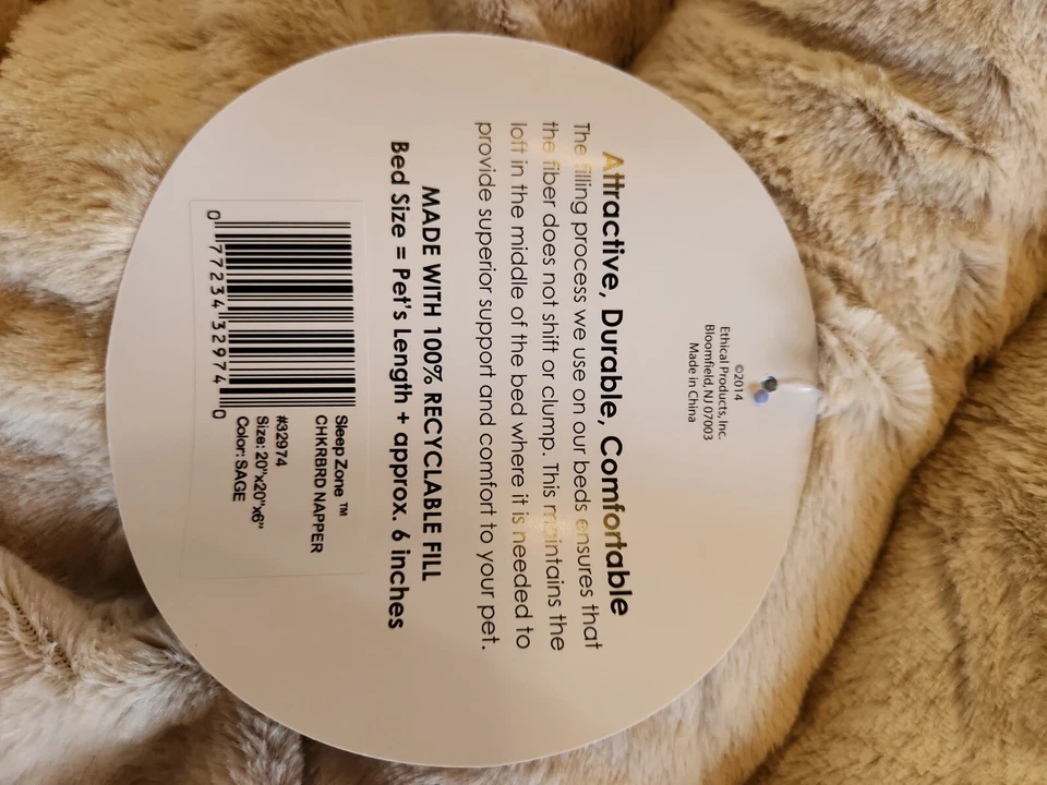 NUEVO CON ETIQUETAS - Sleep Zone - Textura a cuadros - Cama de felpa para perros - Salvia Foto 3 de 4