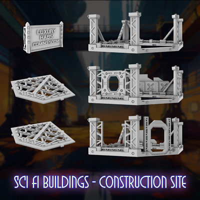 Baustelle SciFi Gebäude 28mm 32mm 3D gedruckt Tabletop Gelände