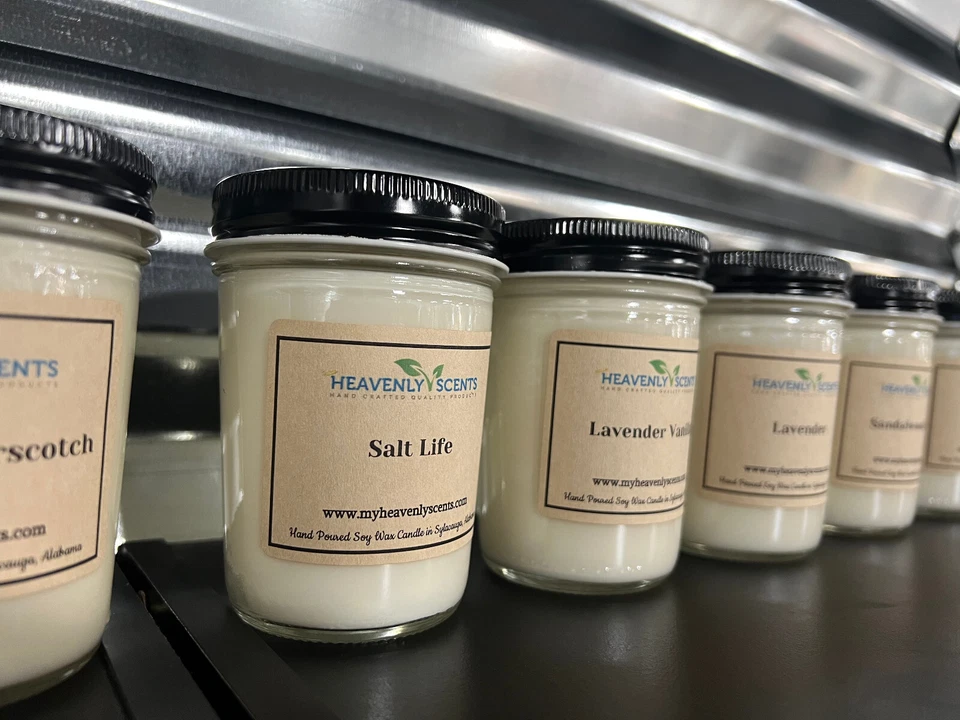 Vela de cera de soja tarro de masón de 8 oz, mecha de algodón, perfumada fuerte, aromas celestiales Foto 4 de 4