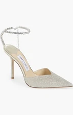 NEW Jimmy Choo Saeda Glitter Crystal Ankle Strap Pointed Toe Pump MSRP: $ 1125
