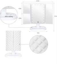 WHITE Trifold Vanity Mirror with Lights，Tabletop Mount Makeup Mirror 